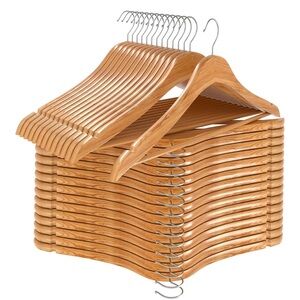 Set of 10 Wooden Clothes Hangers - Natural Finish